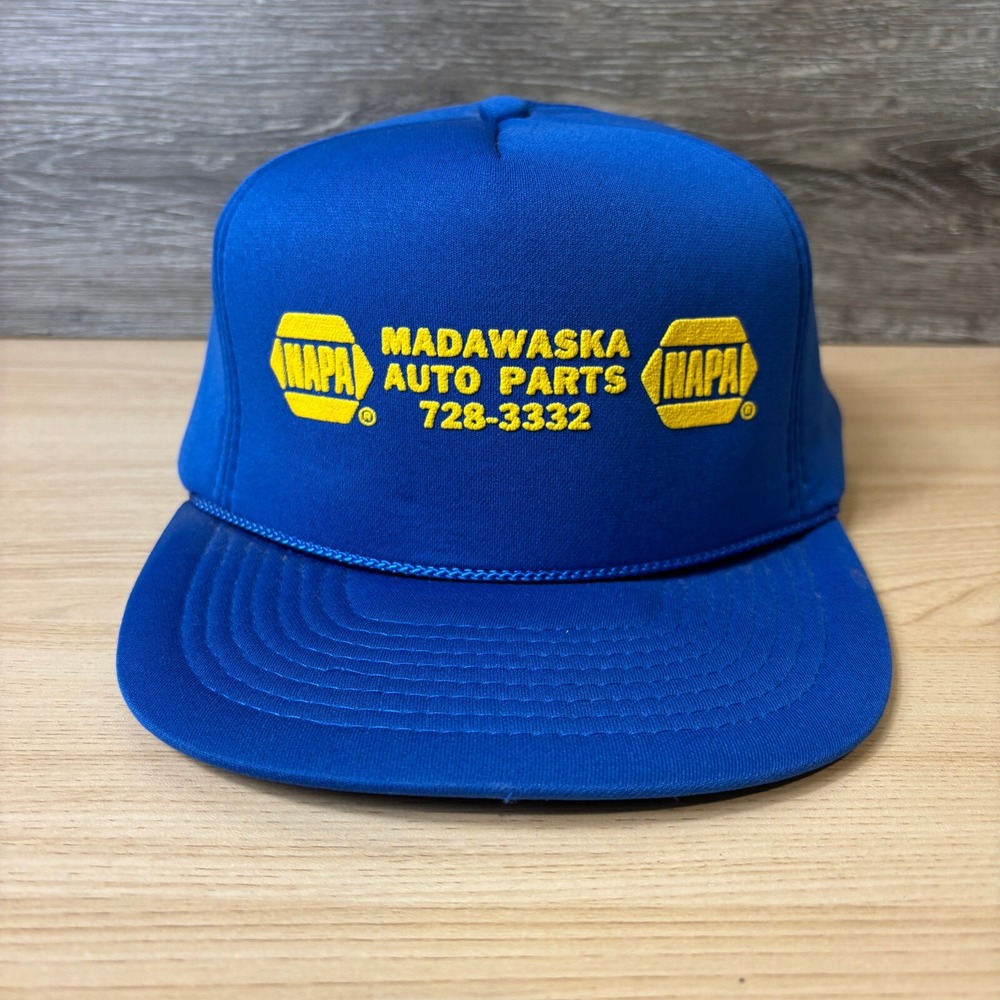 Vintage Napa Hat Cap Snapback Blue Trucker Madawaska Maine Auto Parts